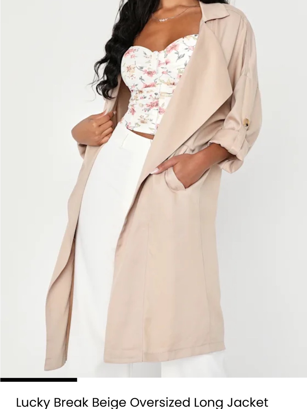Lulu's Neutral Beige Oversized Trench Coat